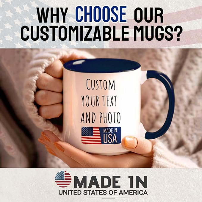 Custom Mug Upload Your Picture Personalized Coffee Mug with Photo Text Name Customized Cup Unique Ideas Gifts for Men Women Mom Dad Girlfriend Boyfriend Friend Family (Dark Blue, 11oz)