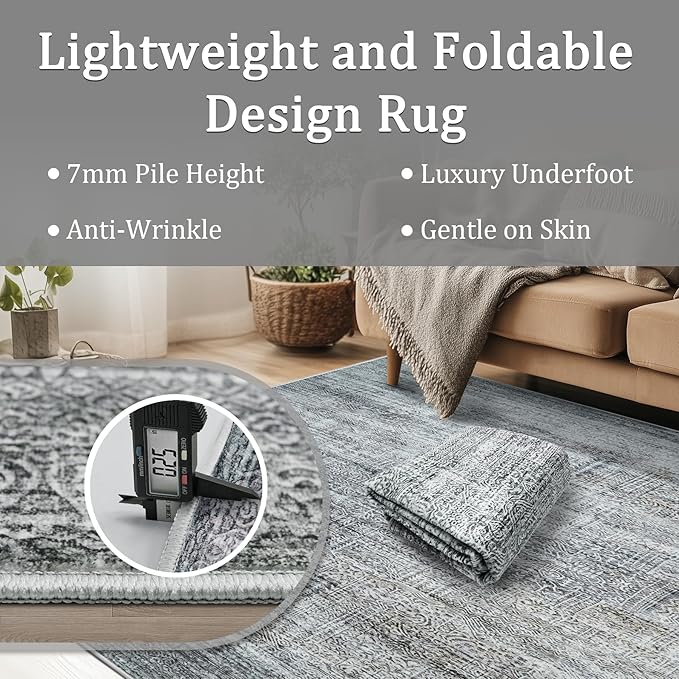 9x12 Area Rug Living Room Rugs - Washable Rug Large Modern Abstract Soft Thin Carpets Indoor Floor No Slip Vintage Carpet for Bedroom Under Dining Table Nursery Home Office Decor Gray Blue