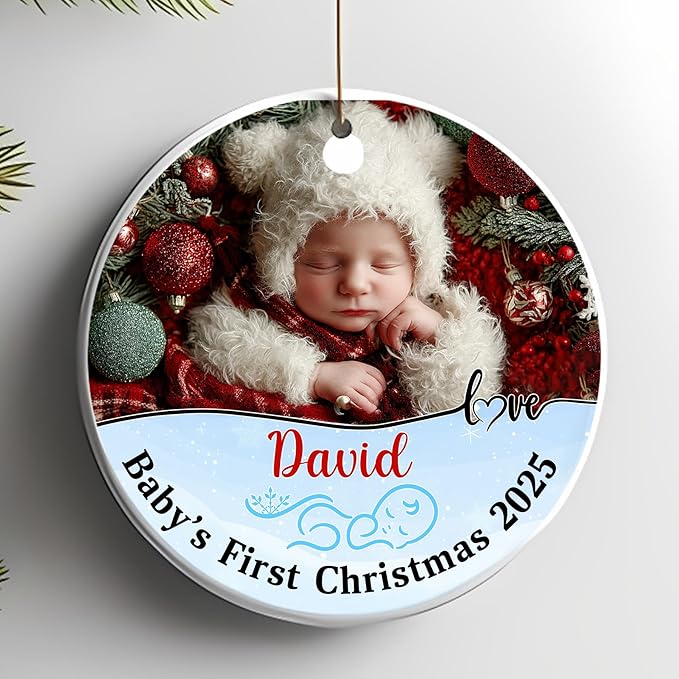Personalized Baby’s First Christmas Ornament 2025 - Custom Newborn Keepsake Tree Ornament - Sweet Gift for New Parents Mom Dad - Christmas, Birthday Gift for Babies, Boy, Girls, Mom, Dad