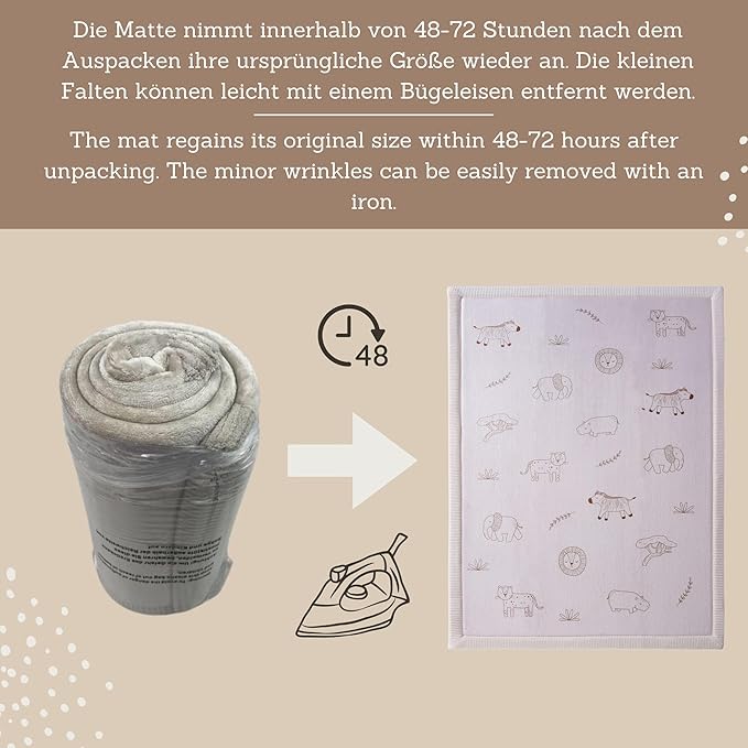 Stylish Coral Baby Play Mat for Floor 47" x 67" Safari Animals – Soft 1" Thick High-Density Memory Foam Nursery Rug,Kids Rug with Non-Slip Backing for Crawling & Playing, Playroom Rug, Kids Carpet