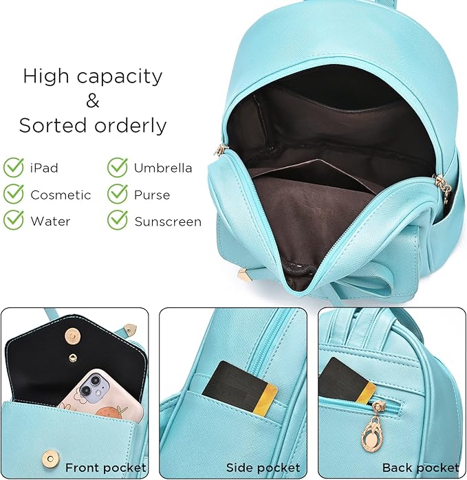 I IHAYNER Girls Bowknot Cute Leather Backpack Mini Backpack Purse for Women