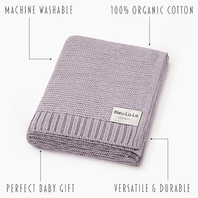 Heritage Knit Organic Swaddle Blanket for Girls - 100% Soft Luxury Cotton Knit Receving Swaddler - Warm Cozy Crib Swaddling Blanket for Newborns Infants & Toddler (0-2Yrs - Dreamy Lilac)