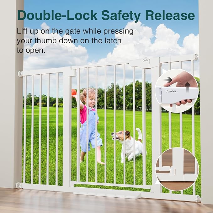 Cumbor 2 Pack 29.7-54.2" Baby Gate for Stairs, Mom's Choice Awards Winner-Auto Close Dog Gate for Doorways, Easy Install Pressure Mounted Pet Gate Indoor, Wide Safety Gate for Dog, White