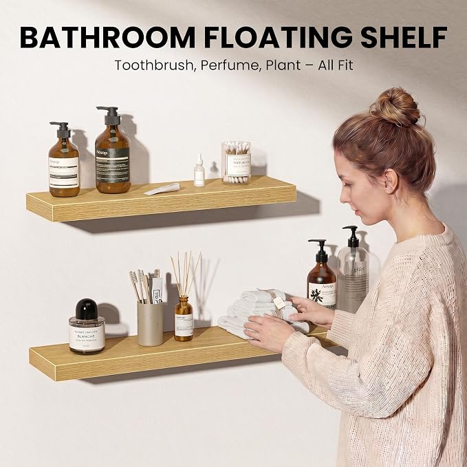 Fun Memories Floating Shelves for Wall, 32 Inch Set of 2 Rustic Wood Wall - Image 3