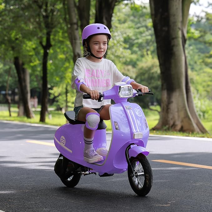 Kids Motorcycle, 2 Wheel Electric Motorcycle for Girls Ages 8-14, 24V Ride on Toys with Music, Story, Headlight, 3 Speed Options, Up to 60min Ride Time, for Riders up to 143 lbs, Easy Assemble, Purple
