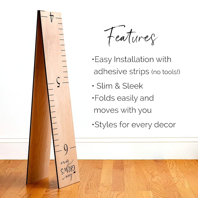 Wooden Growth Chart – Kids Height Chart, Wall Measurement for Kids, Height Chart for Wall, Growth Ruler for Children – Natural with Black Numerals - “Love Grows Here” (63" x 6.7")