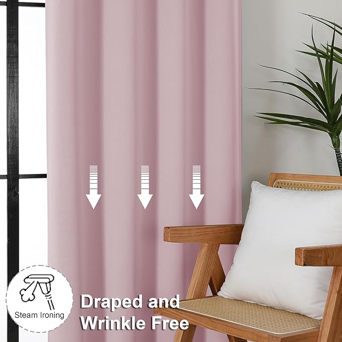 Simplebrand Ava Blush Blackout Curtains for Bedroom 90 Inches Long 2 Panels Set, Solid Privacy Energy Saving Nursery Window Treatment Curtains Blackout Drapes, W40 x L90 Inch, Blush