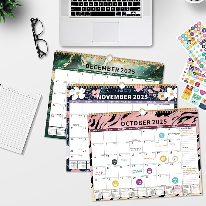 2025 Calendar, Wall Calendar 2025-2026 Planner Hanging Spiral Bound Magnetic Fridge Calendars 15" x 12", Use Jan 2025 - Jun 2026