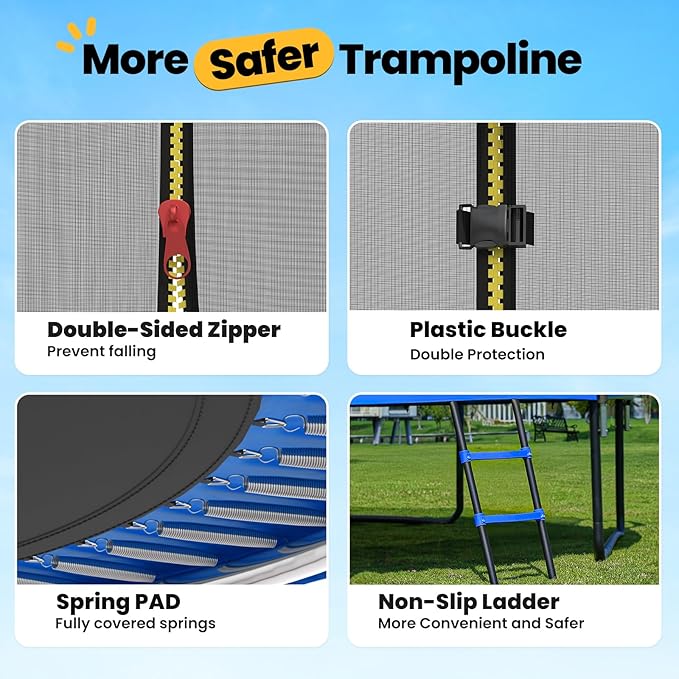 ORCC 1200LBS Weight Capacity Trampoline 16 15 14 12 10 8 FT for Kids with Safety Enclosure Net for Children Adults Outdoor Yard Trampolines