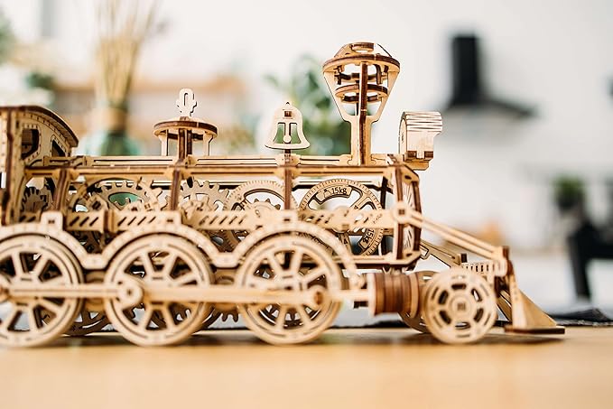 Wood Trick Wooden Toy Train Set with Railway - 34x7″ - Locomotive Train Toy Mechanical Model Kit - 3D Wooden Puzzles for Adults and Kids to Build - Engineering DIY Models for Adults to Build