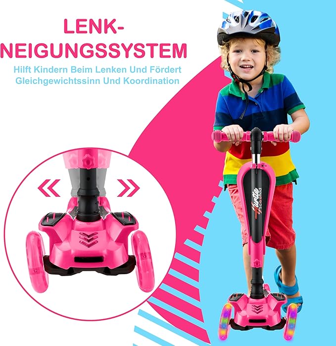 Hurtle 3-Wheeled Scooter for Kids - Wheel LED Lights, Adjustable Lean-to-Steer Handlebar, and Foldable Seat - Sit or Stand Ride with Brake for Boys and Girls Ages 1-14 Years Old