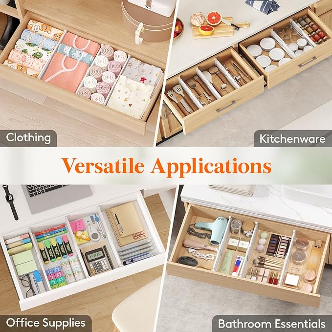 Lifewit 8 Pack Drawer Dividers 4" High, 10.5-16.5" Dresser Drawer Divider, Adjustable Drawer Organizers for Clothes, Plastic Drawers Separators for Dresser, Bedroom, Bathroom, Kitchen, Office