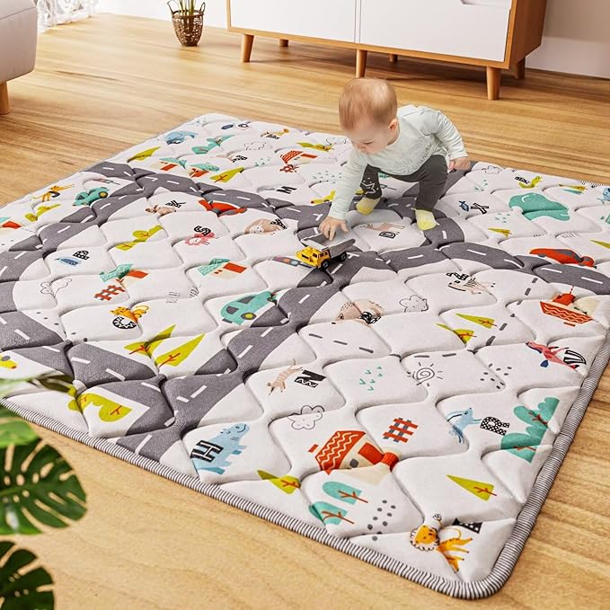 Car Portable Baby Play Mat 50x50 Playpen Mat Upgraded Thicken Baby Floor Play Mat Non-Slip Cushioned Crawling Mat Waterproof Activity Playmats for Babies Toddlers Infants (50x50, Letter Car)