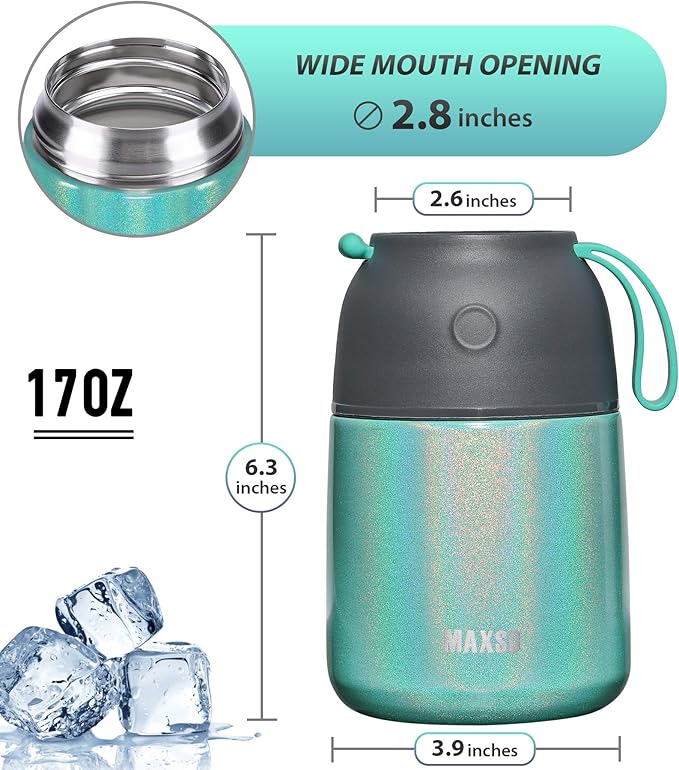Insulated Food Jar for Hot & Cold Food for Kids Adult,17 oz Soup Thermo Hot Food Containers for Lunch, Triple Layer Insulation Stainless Steel Food Jar with Spoon (GPeacock)