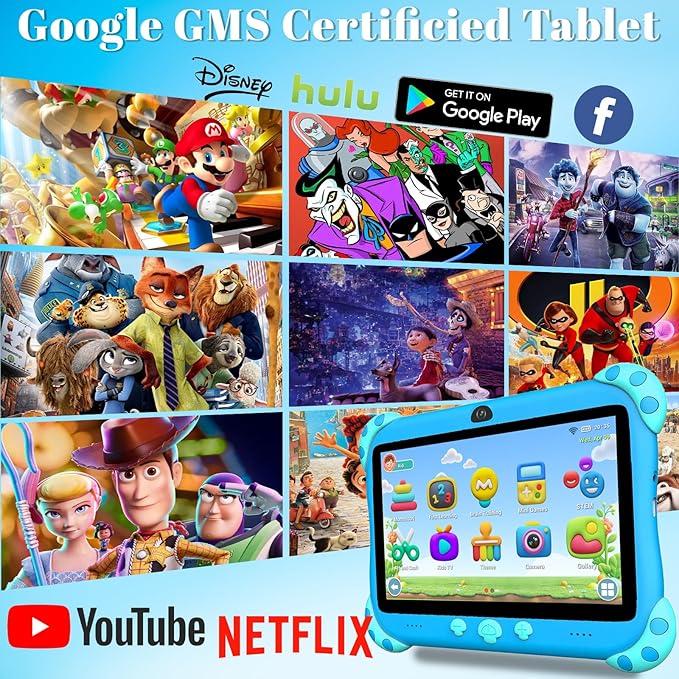 YINOCHE 7 inch Kids Tablet with Case, WiFi, Android Toddler Tablet, 32GB Storage, Dual Camera, Shockproof Case, Parental Control Tablets Support Netflix YouTube for Toddlers (Green)