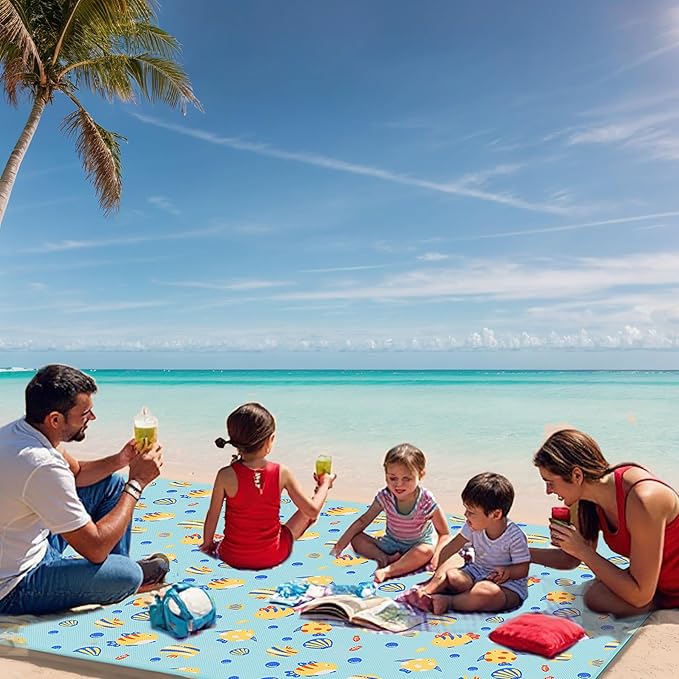 UDEAR Foldable Picnic Blanket,80"x60" Waterproof, Sandproof, Portable with Tote Bag for Beach, Park, Camping, and Travel,Blue