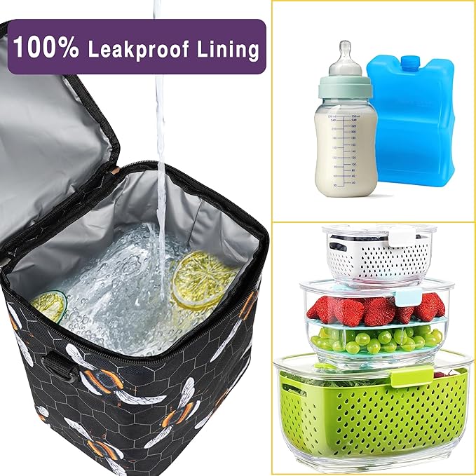 Breastmilk Cooler Bag with Ice Pack Fits 4 Baby Bottles Up to 9 Ounce Insulated Baby Bottle Bag Breast Milk Cooler on The Go with Strap Baby Bottle Cooler Bag for Nursing Mom Daycare or Travel