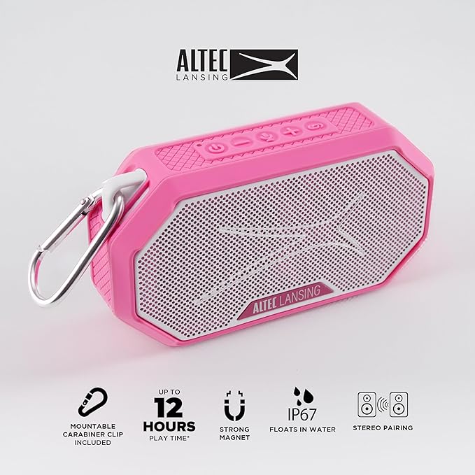 Altec Lansing Portable Bluetooth Speaker HYDRAMINI 2.0, IP67 Waterproof, Portable Speaker, 12h Playtime, Wireless Pairing, USB-C Quick Charge, Magnetic Bluetooth, Voice Assistant Integration