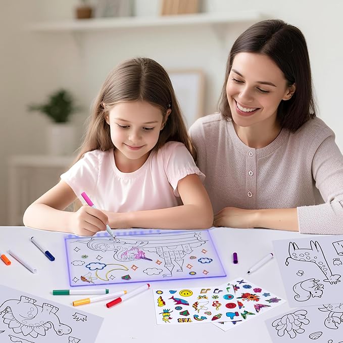 LED Drawing Board, 11.9"X8", Acrylic Note Board with Colors, Include LED Light Up Writing Pad 4 Modes & 7 Colors, 8 Markers, Stand, Hanging Chain, 2 Gel Clings, Holiday Gift