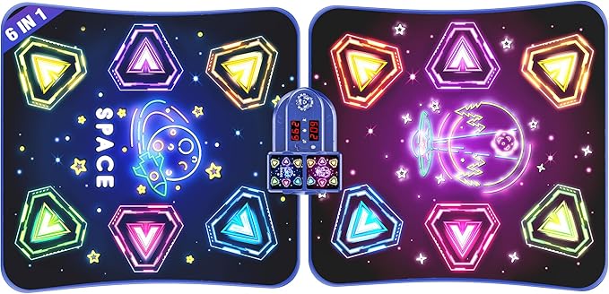 Large Double Electronic Dance Mats, Dance Pad with LED Light & Wireless Bluetooth, Music Dance Toy with 6 Game Modes, Challenge Game for Single & Double Players, Dance Mat Toy for 3-12 Year Old Girls