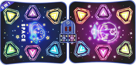 Large Double Electronic Dance Mats, Dance Pad with LED Light & Wireless Bluetooth, Music Dance Toy with 6 Game Modes, Challenge Game for Single & Double Players, Dance Mat Toy for 3-12 Year Old Girls