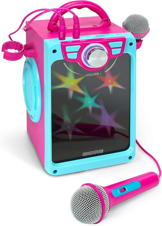 Rechargeable Kids Karaoke Machine for Girls, Pink Portable Karaoke Set, Gift for Girl Speaker with 2 Microphones & Lyrics Display - Bluetooth/AUX/USB, Best Birthday Gifts For Girls Ages 8 9+ Years Old