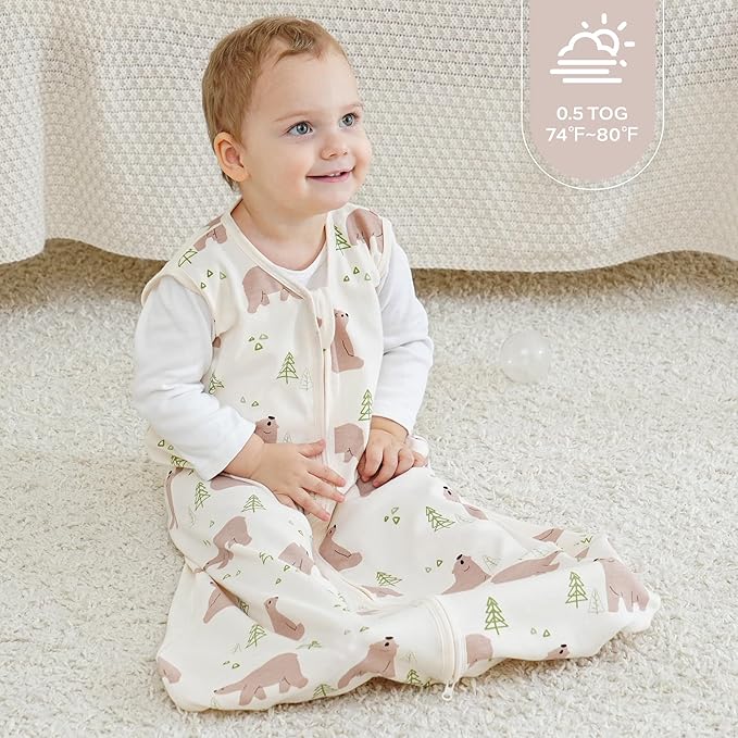 JELLYMONI Baby Sleep Sack 6-12 Months, 100% Cotton 3 Pack 0.5 TOG Baby Wearable Blanket Infant Sleep Sack with 2-Way Zipper Newborn Sleep Sacks