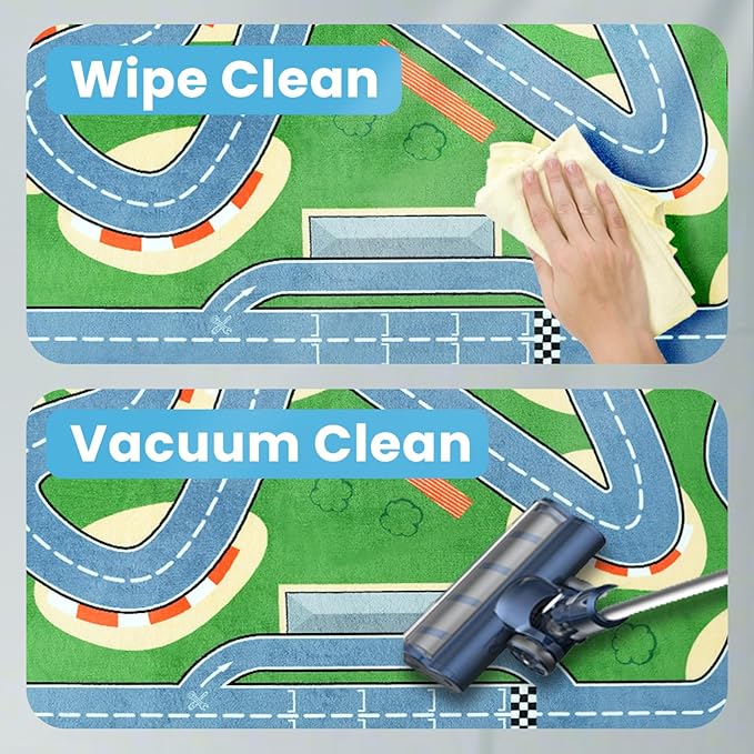 Kids Play Rug, 1.3" Thickened Knee Protection Playmat 39"×59" Car Mat for Track Racing Non-Slip Educational Activity Mat Toddler Rugs for Play Area