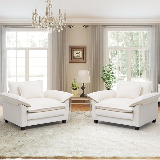 Oversized Accent Chairs Set of 2, 44 inch Modern Living Room Chairs, Chenille by choairy