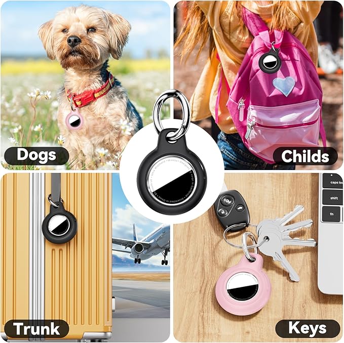 Upgrade Waterproof 4 Pack Airtags Holder with Apple Airtags Keychain, Hard PC Air Tag Case, Anti-Scratch & Shock Air tag Holder, Men's Women's Keyrings & Keychains -Black+Wine Red+White+Pink