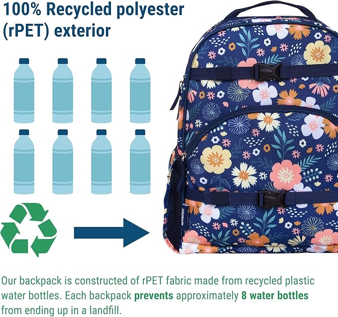 Wildkin ECO rPET 17-inch Large Backpack – Sustainable, Padded, Adjustable – Wildflower Bloom