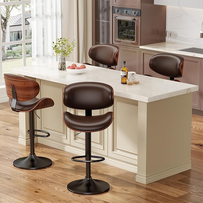 YaFiti Swivel Bar Stools for Kitchen Counter, Adjustable Bentwood Barstools - Image 3