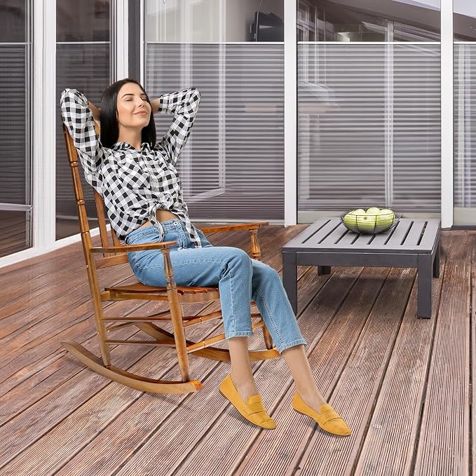 VINGLI Wooden Rocking Chair Outdoor Set of 2, Patio Rockers - Image 2