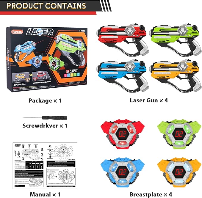 Laser Tag Guns Set of 4 Laser Tag Guns with Digital LED Score Display Vests,Gifts for Teens and Adults Boys & Girls,Adults and Family Fun,Gift for Kids Ages 8 9 10 11 12+Year Old Boy