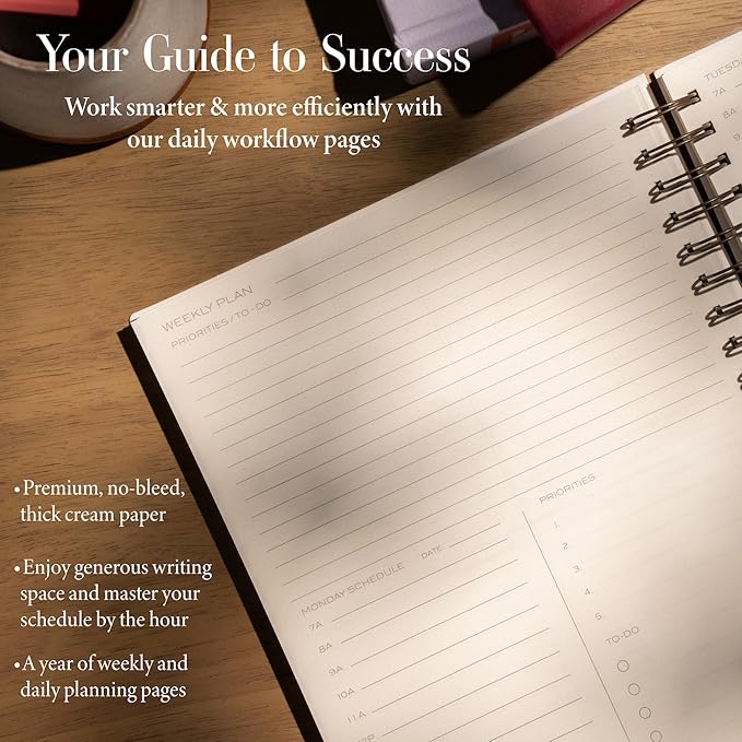 Anecdote Planner 2026 (8.5" x 10") Daily Planner Weekly Monthly Planner - 52 Weeks w/Library Buckram Cover, Brass Spiral - A4 Size Bleed-Resistant Paper – Olive Green