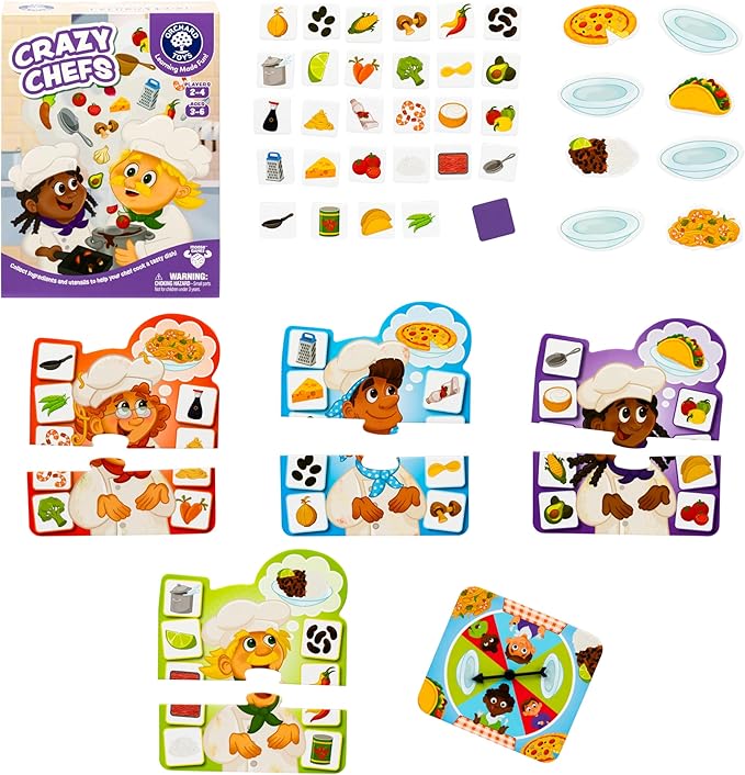 ORCHARD TOYS Crazy Chefs Game - New Art, Help The Crazy Chefs Gather Their Ingredients & Utensils to Prepare a Delicious Meal, The Player Whose Dish is Ready First Wins, Ages 3-6, for 2-4 Players