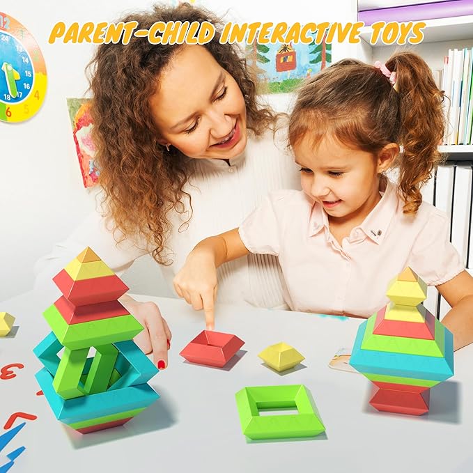 Ggiibro Pyramid Stacking Building Toys,3D Preschool Learning Activities (100Pcs)