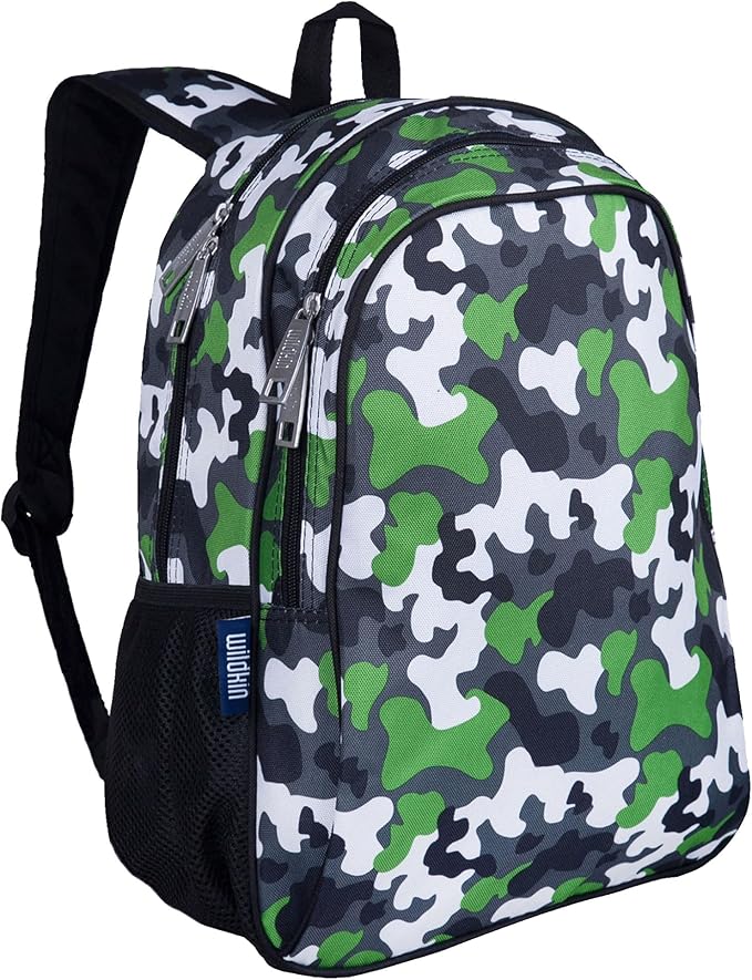 Wildkin 15-inch Kids Backpack – Durable, Padded, Adjustable for School & Travel - Green Camo
