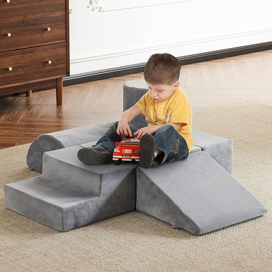 jela Foam Blocks 6Pcs Soft Play Equipment Soft Velvet, Toddler Climbing Toys Indoor Soft Play Climbing for Toddlers, Lightweight Climbing Blocks for Babies, Kids, Climb and Crawl Foam Playset