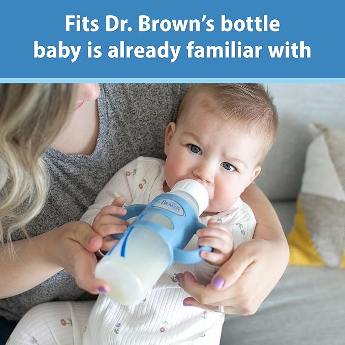 Dr. Brown's Narrow Baby Bottle Handles, 100% Silicone, Easy Grip Removable Handles for Bottle to Sippy Cup Transition, Ecru, 4m+
