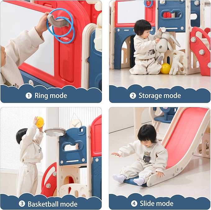 Toddler Outdoor Climber Playset with Basketball for Kids Ages 1 to 3 Years Slide and Swing Set 12 in 1 Playground Indoor Slide for Kids Durable Ecofriendly Plastic Backyard Playset Red