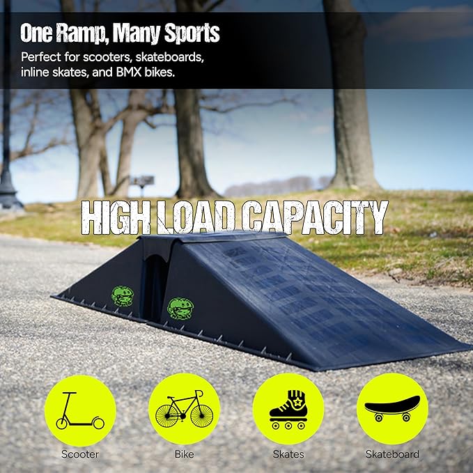 Ten-Eighty Micro Flybox Launch Ramp Set with 2 Connecting Ramps, Portable Skateboard, BMX Bike, Scooter, RC Car, Durable, Lightweight, Non-Slip Rubber Construction for Kids & Teens, Black - 56" Length