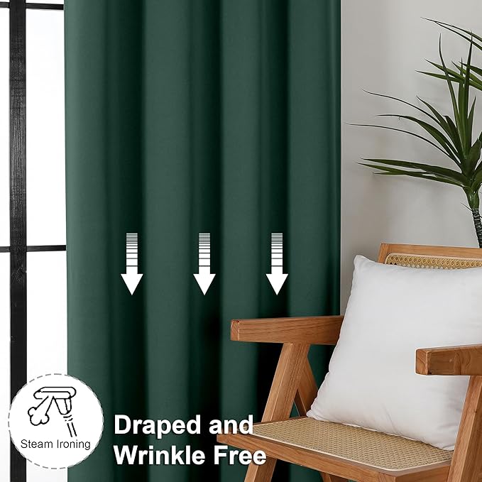 Simplebrand Ava Ever Green Blackout Curtains for Bedroom 72 Inch Length 2 Panels Set, Thermal Insulated Rod Pocket Door Window Curtains for Patio French Door Front Door, W40 x L72 Inch, Ever Green