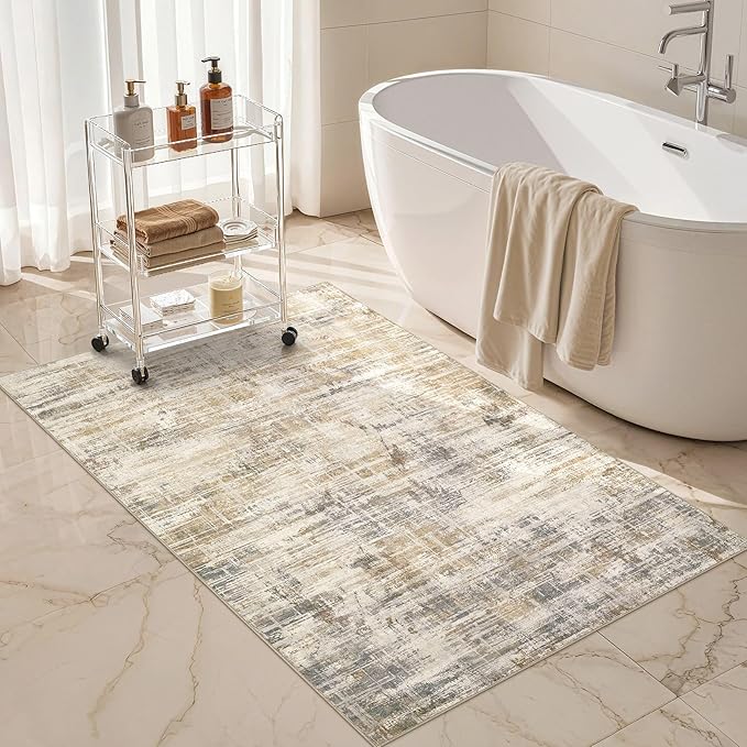 Area Rug for Living Room: 3x5 Washable Neutral Abstract Modern Soft Rugs Non Slip Indoor Floor Stain Resistant Carpet for Bedroom Dining Room Office Nursery - Golden Brown