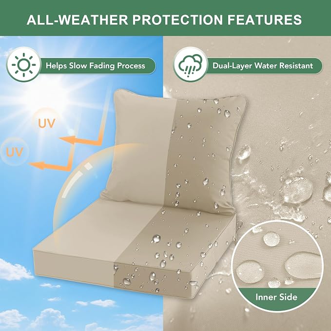 Summsun Outdoor Chair Cushion Weather Resistant, Backrest and Seat Cushion Set - Image 3