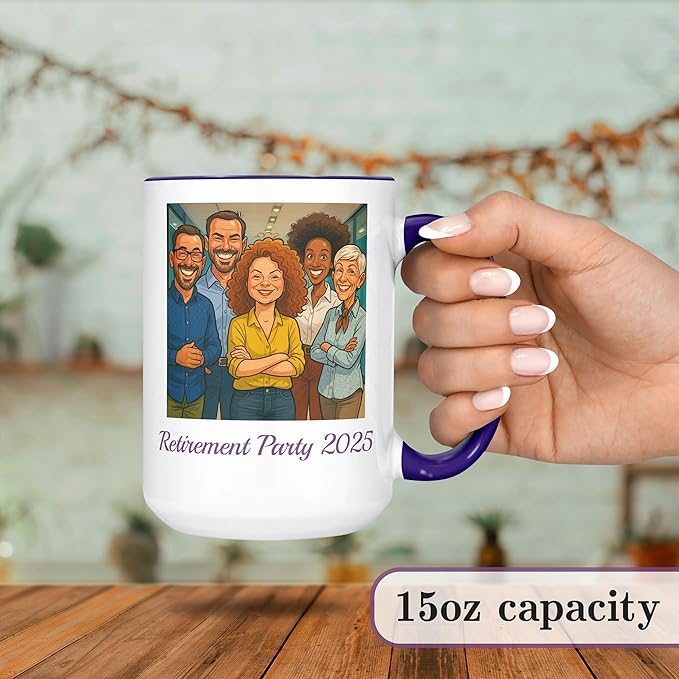 Personalized Coffee Mug, Custom Photo Caricature Gift, Funny Customized Coffee Gift for Men & Women, Custom Mugs with Pictures, Navy 15oz Father's Day Mug