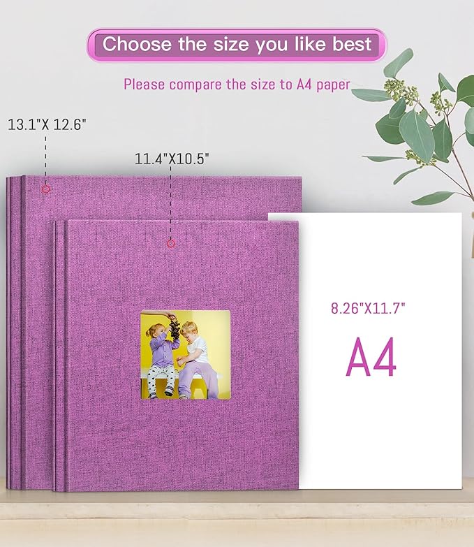 popotop Photo Album Self Adhesive with Picture Display Window,60 Pages DIY Scrapbooking Supplies Kit for 4x6 8x10 Picture,Linen Cover Memory Book for Baby Wedding, with Scraper and Metallic Pen