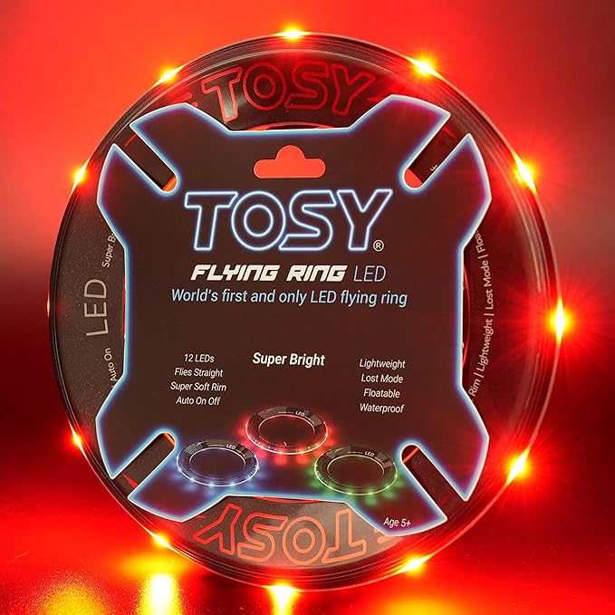 TOSY Flying Ring - 16 Million Color RGB or 12 LEDs, Super Bright, Lost Mode, Auto Light Up, Camping Essentials for Kids/Teens/Boy/Girl, Safe & Soft, Waterproof, Pool/Beach Games, Lightweight Toy