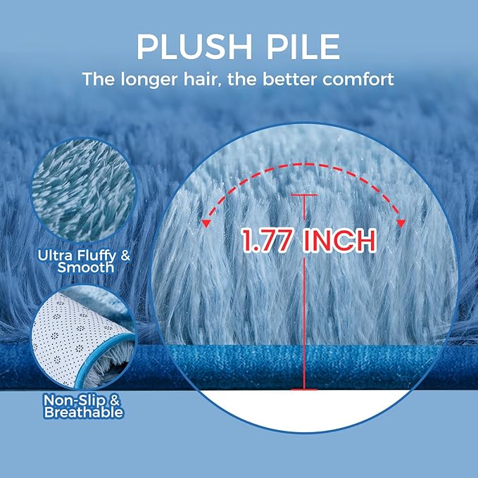 Ultra Soft Rug for Living Room, 3X5 Fluffy Shag Area Rug for Bedroom, Modern Shaggy Carpets Fuzzy Rug for Teens Dorm Nursery Home Decor Aesthetic, Upgrade Anti-Skid Durable, Tie-Dyed Blue Grey