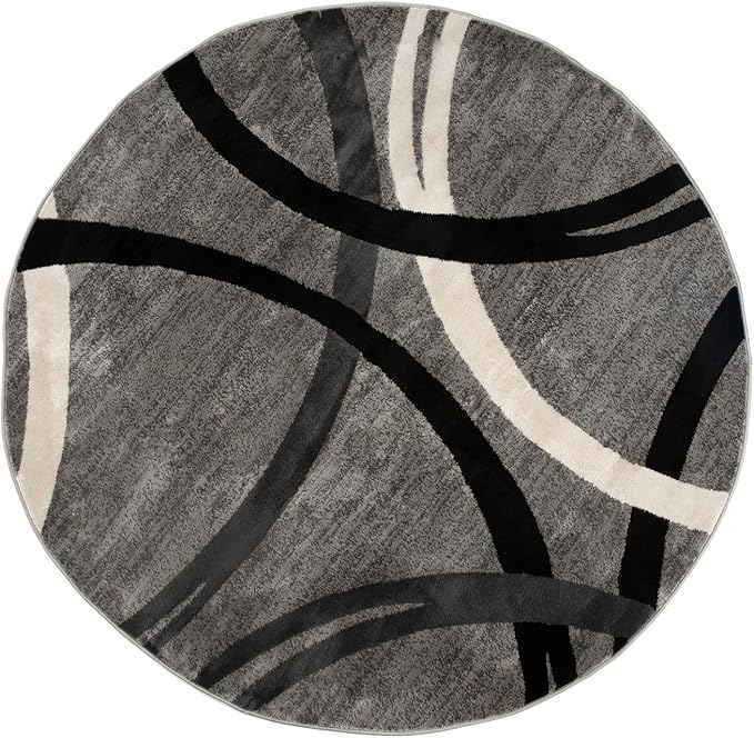 Rugshop Modern Wavy Circles Design 6' 6" (6' 6" Diameter) Gray